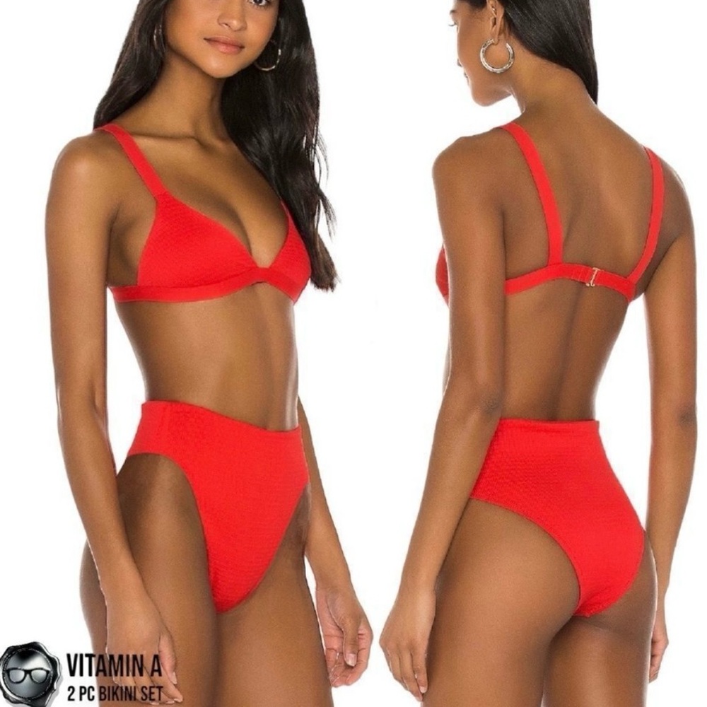 VITAMIN A SWIM BIKINI SET: CHERYL TOP + SIENNA HIGH WAIST BOTTOM IN MARISOL RED